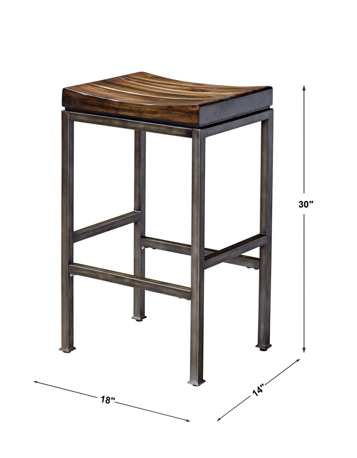 Beck Industrial Bar Stool, Furniture by Uttermost, 18" width x 30" height x 14" depth View 3