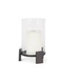 Price Small Matte Black Metal with Glass Hurricane Candle Holder, Candles & Candle Holder by Mercana, 8" length x 8" width x 11.5" height thumbnail 1
