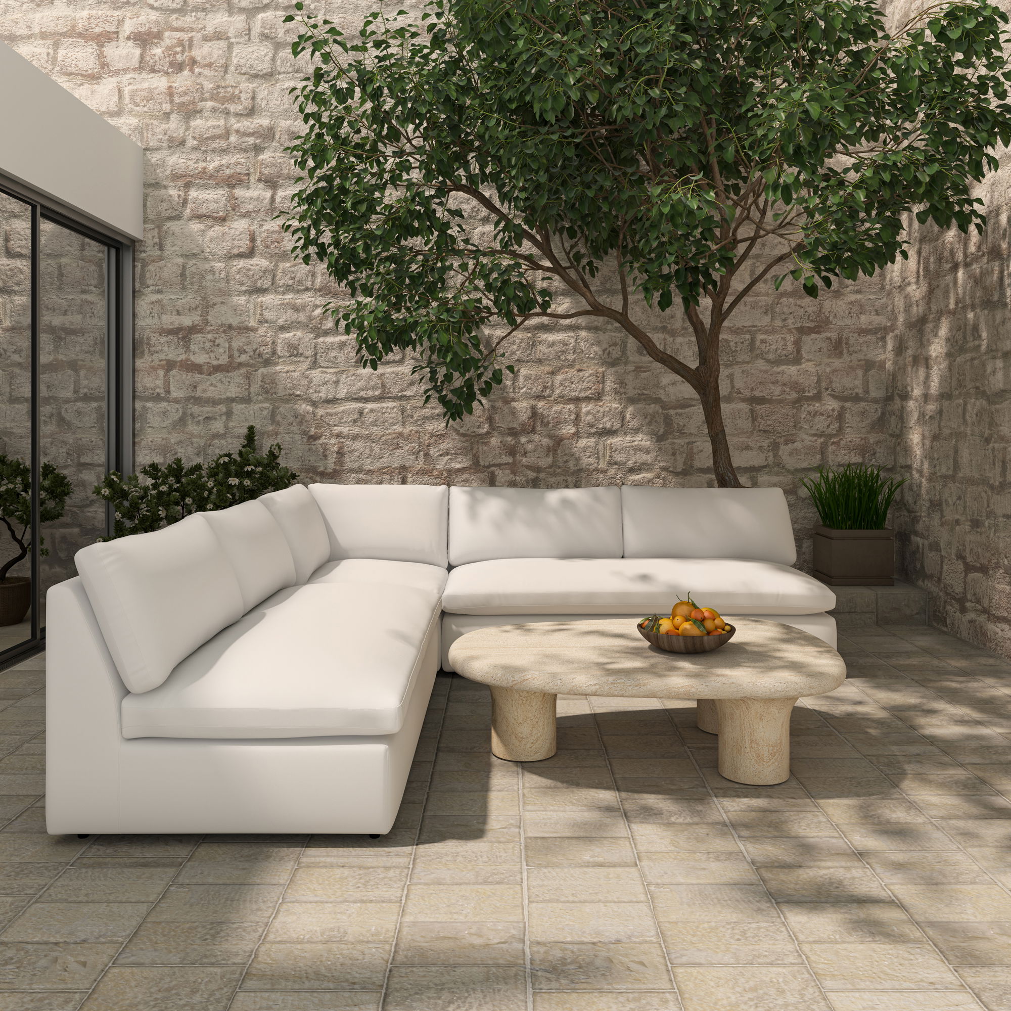 Miles Outdoor Modular 5 Piece White, Outdoor Furniture by Moe's Home, 12'10" width x 2'11.8" height x 9'6" depth View 3