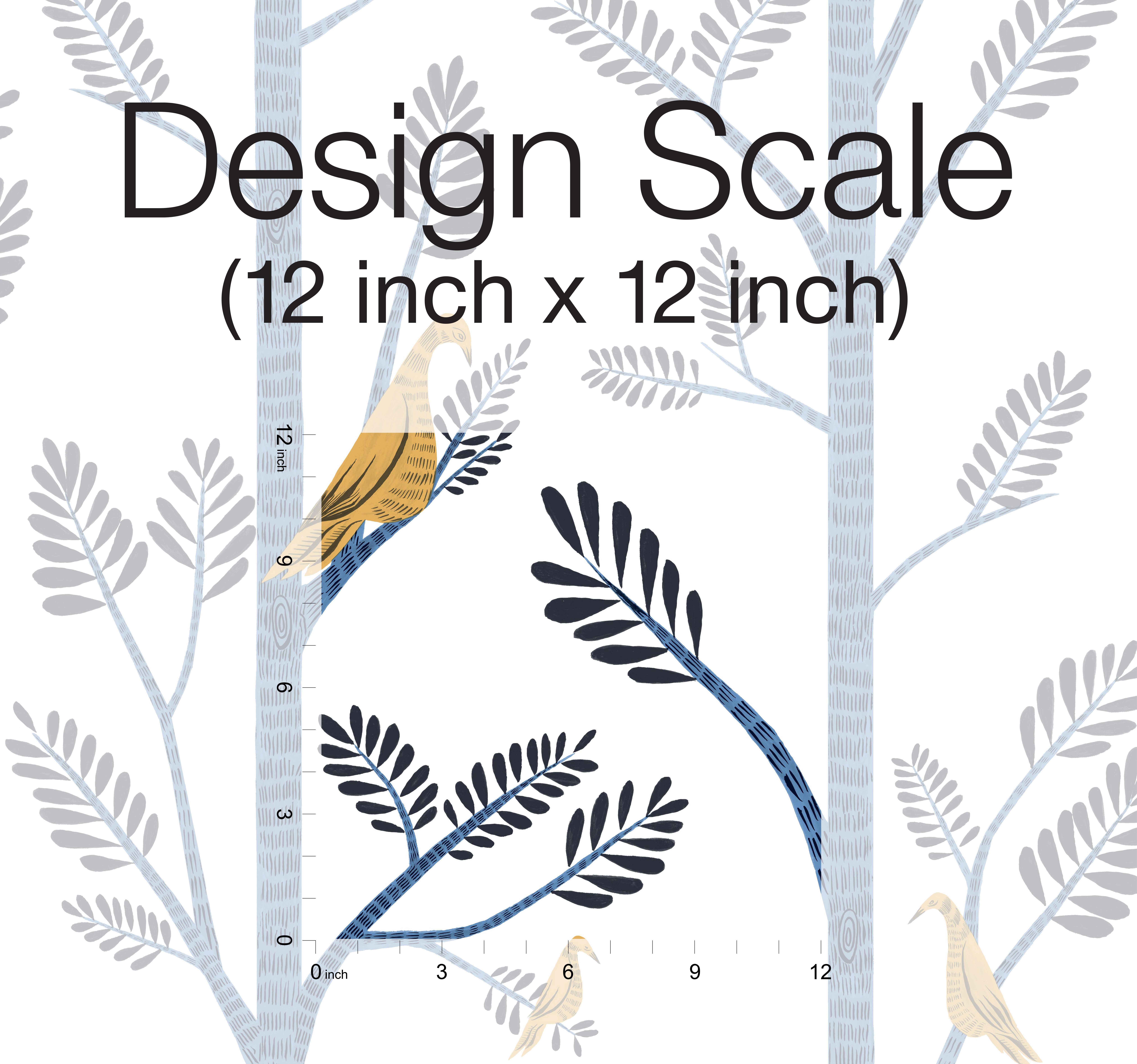 Aviary Branch Blue & Yellow Peel & Stick Wallpaper, by York Wall, 20' length x 1'8.5" width x 0.02" depth View 4