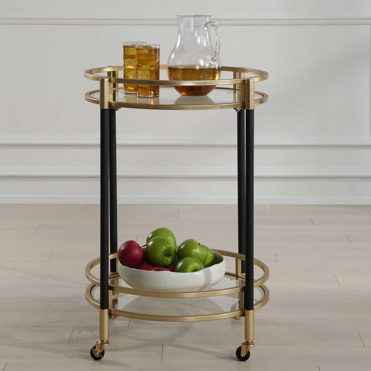 Dolly Round Bar Cart, Bar Carts & Cabinet by Uttermost, 22" width x 29.75" height x 22" depth View 4