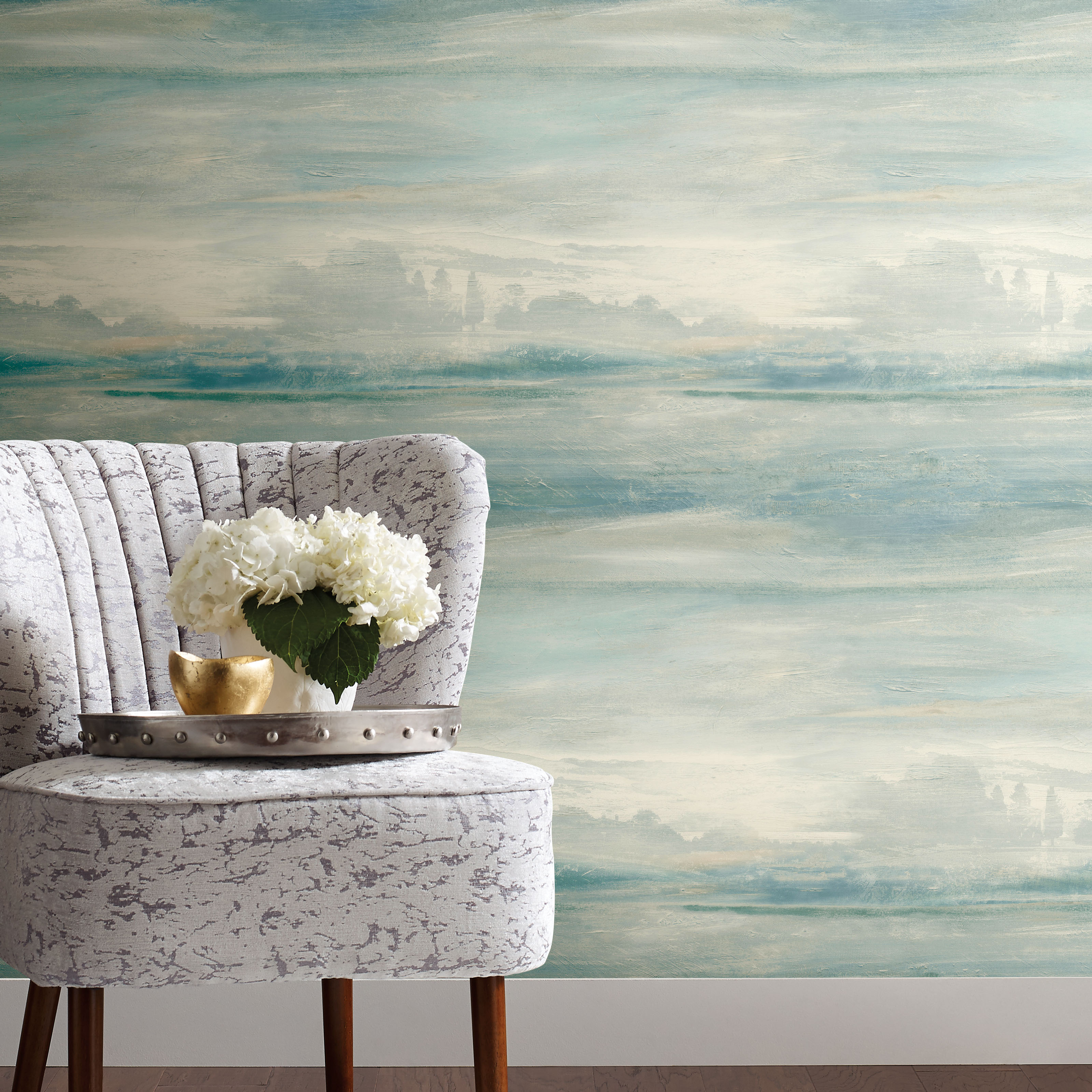Soothing Mists Scenic Blue Peel & Stick Wallpaper large image 