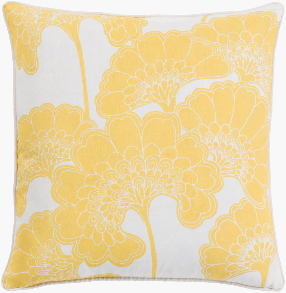 Japanese Floral Lumbar Pillow Down, Decorative Pillow by Surya, 13" length x 20" width
