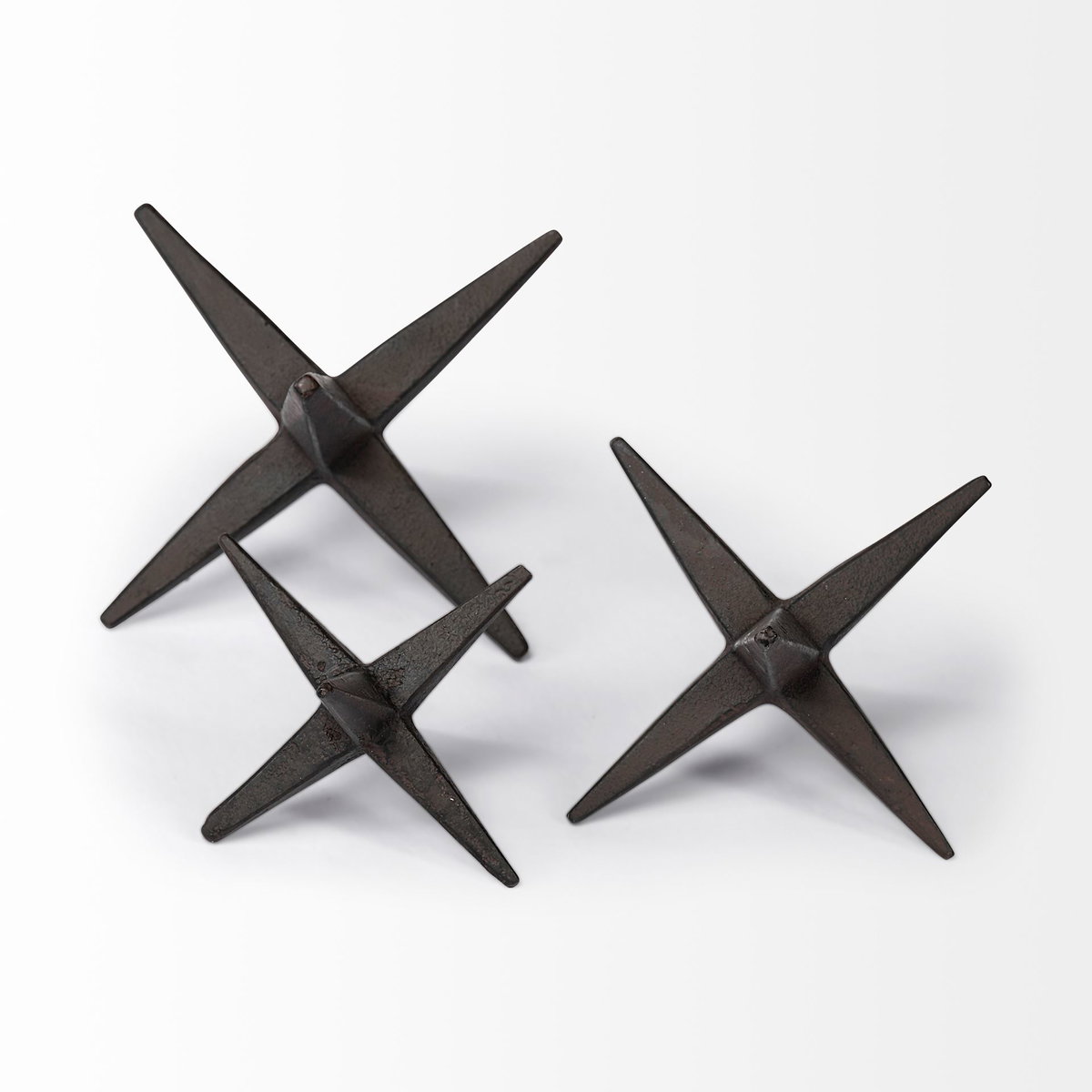 Rhea (Set of 3) Brown Cast Iron Small, Medium & Large Jacks, Decorative Object by Mercana, 5.12" length x 5.12" width x 3.94" height View 5