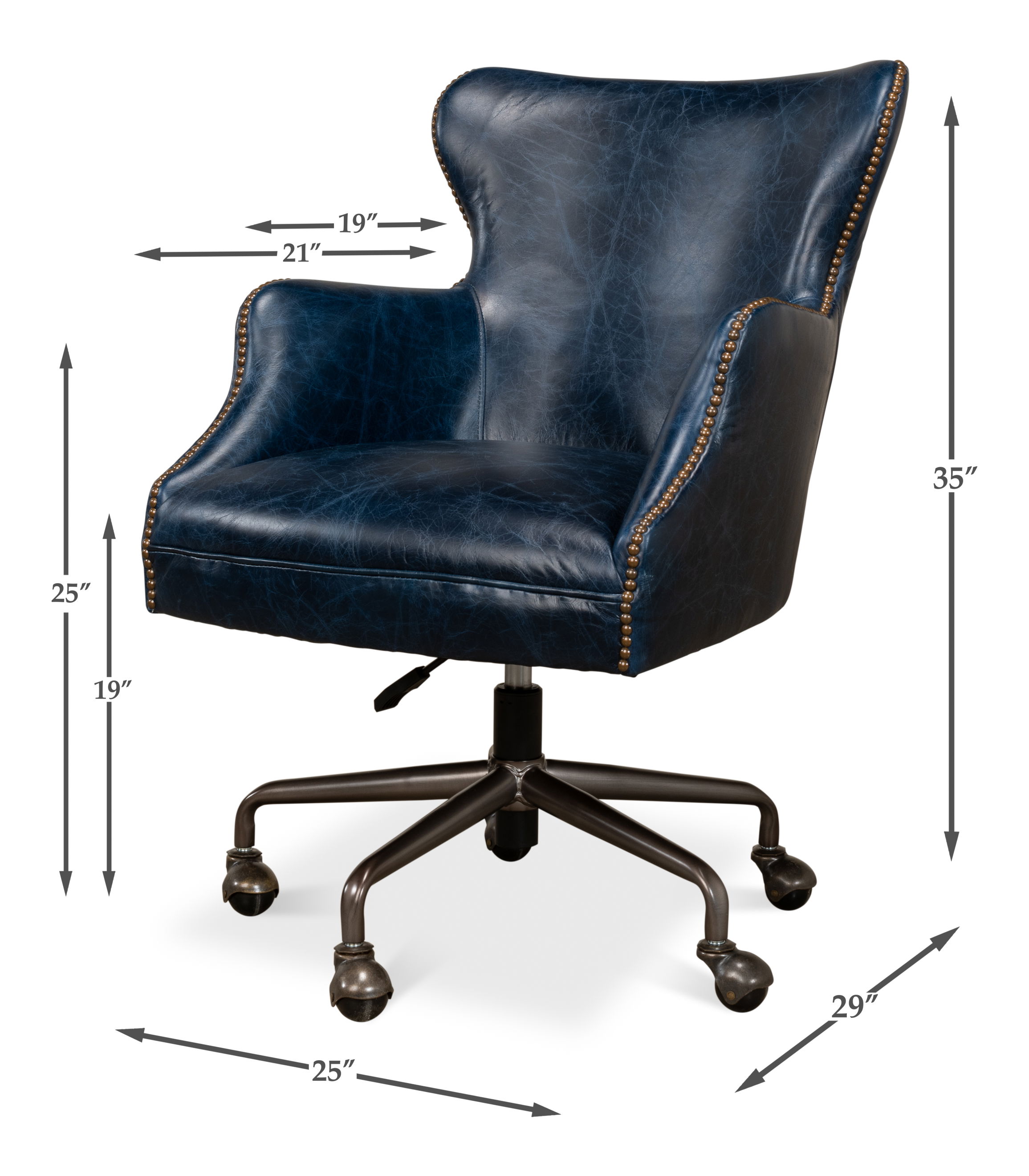 Andrew Jackson Desk Chair, Chateau Blue, Seating by Sarreid, 25" length x 29" width x 35" height View 14