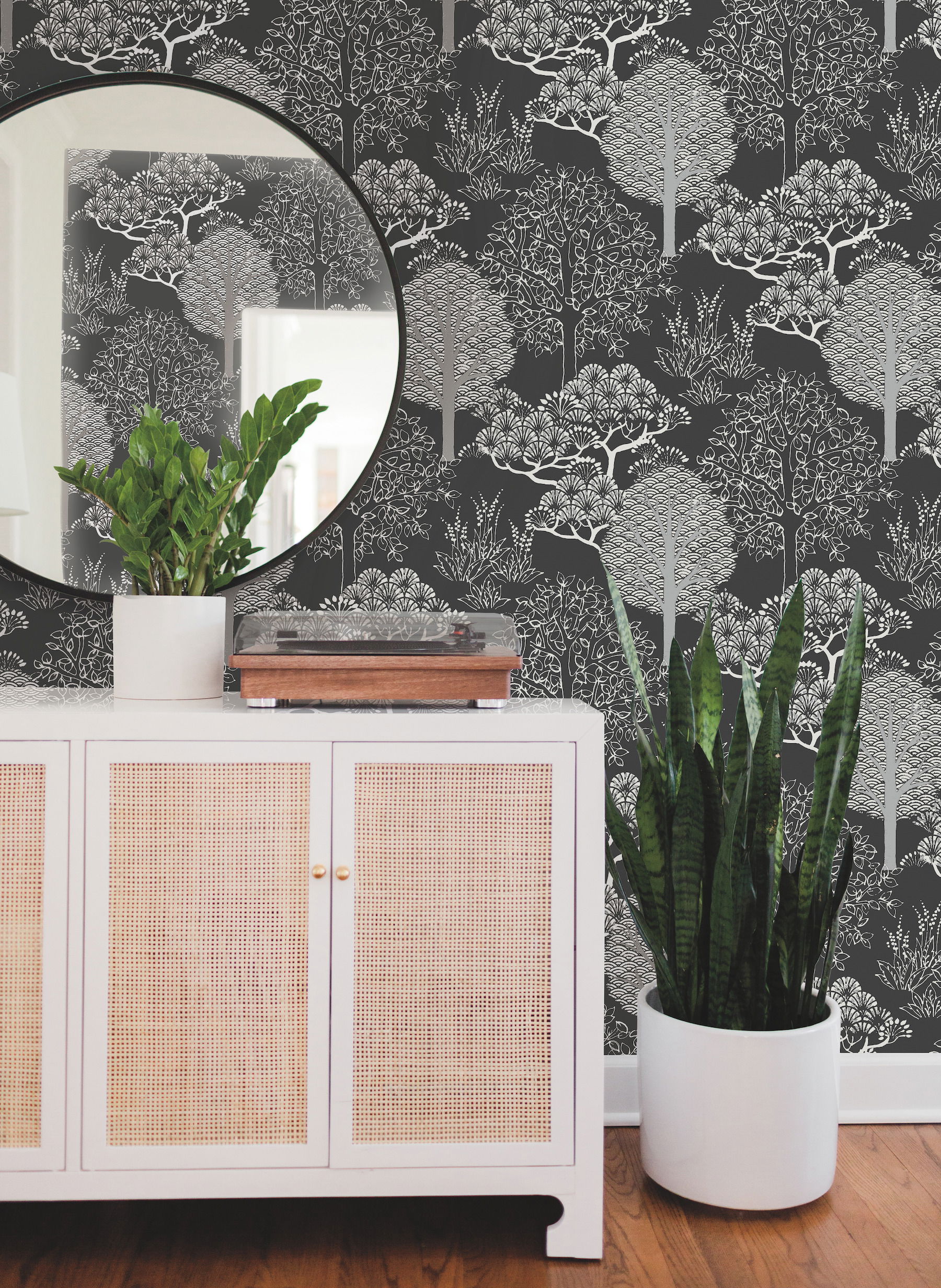 Kimono Trees Black Metallic Wallpaper large image 