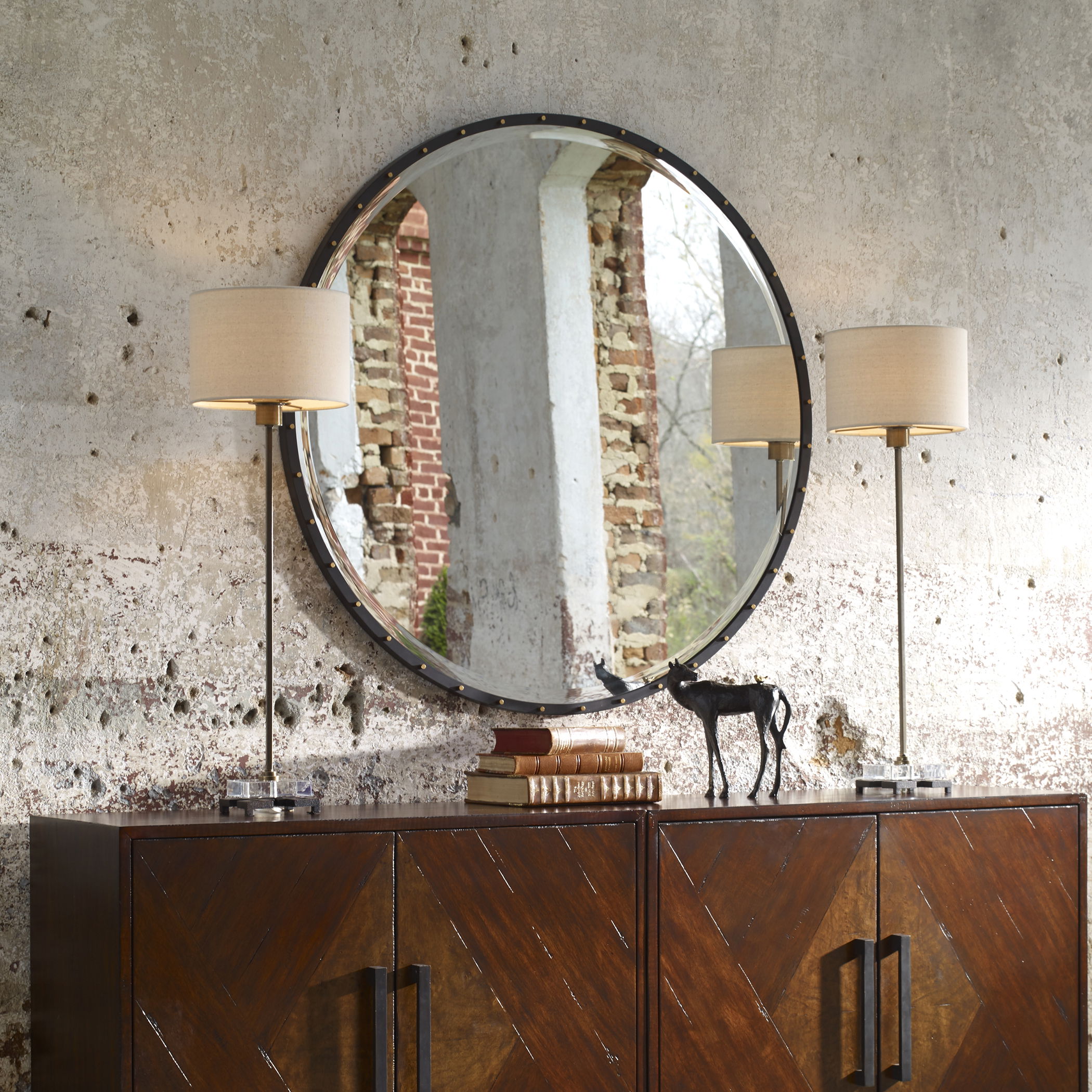 Benedo Round Mirror, by Uttermost, 42" width x 42" height x 1.5" depth View 9