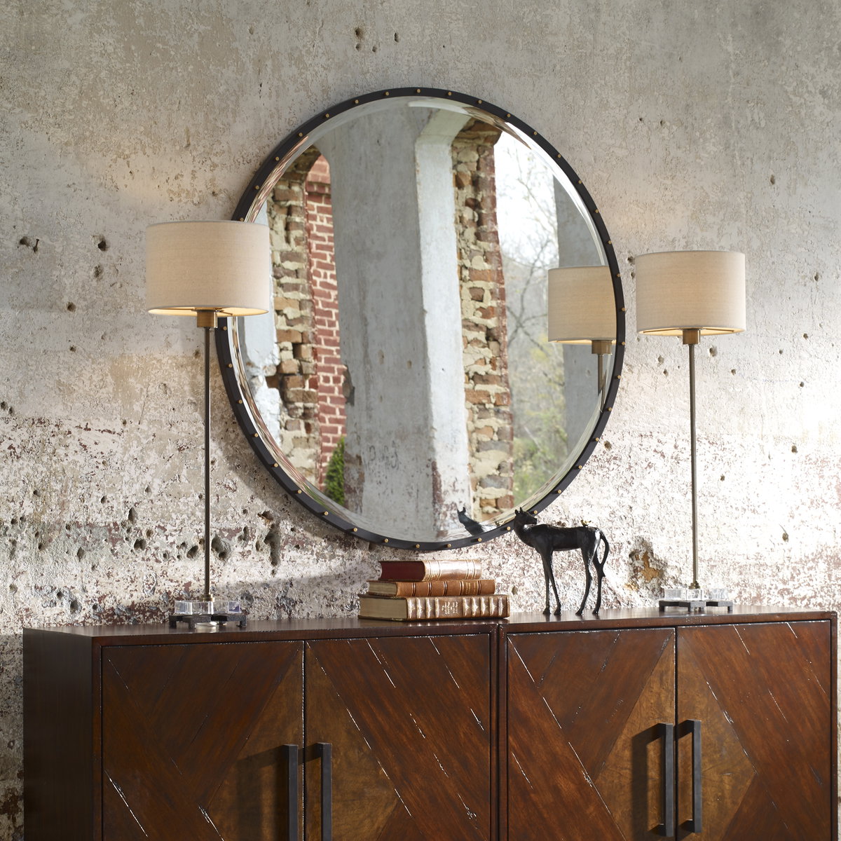 Benedo Round Mirror, by Uttermost, 42" width x 42" height x 1.5" depth View 9