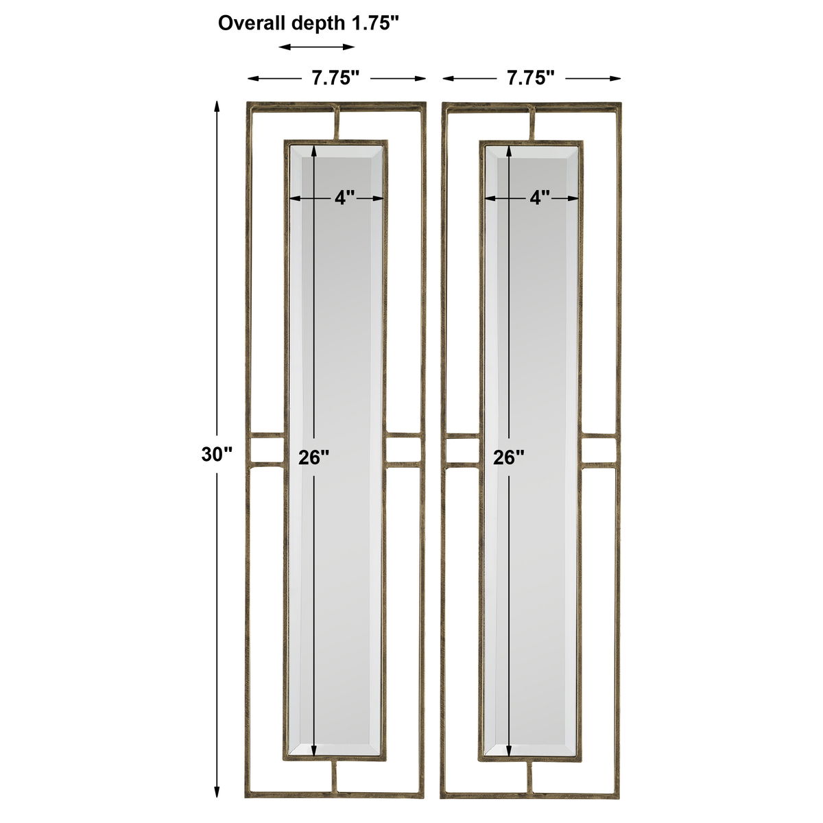 Rutledge Gold Mirrors Set/2, by Uttermost, 7.75" width x 30" height x 1.75" depth View 3