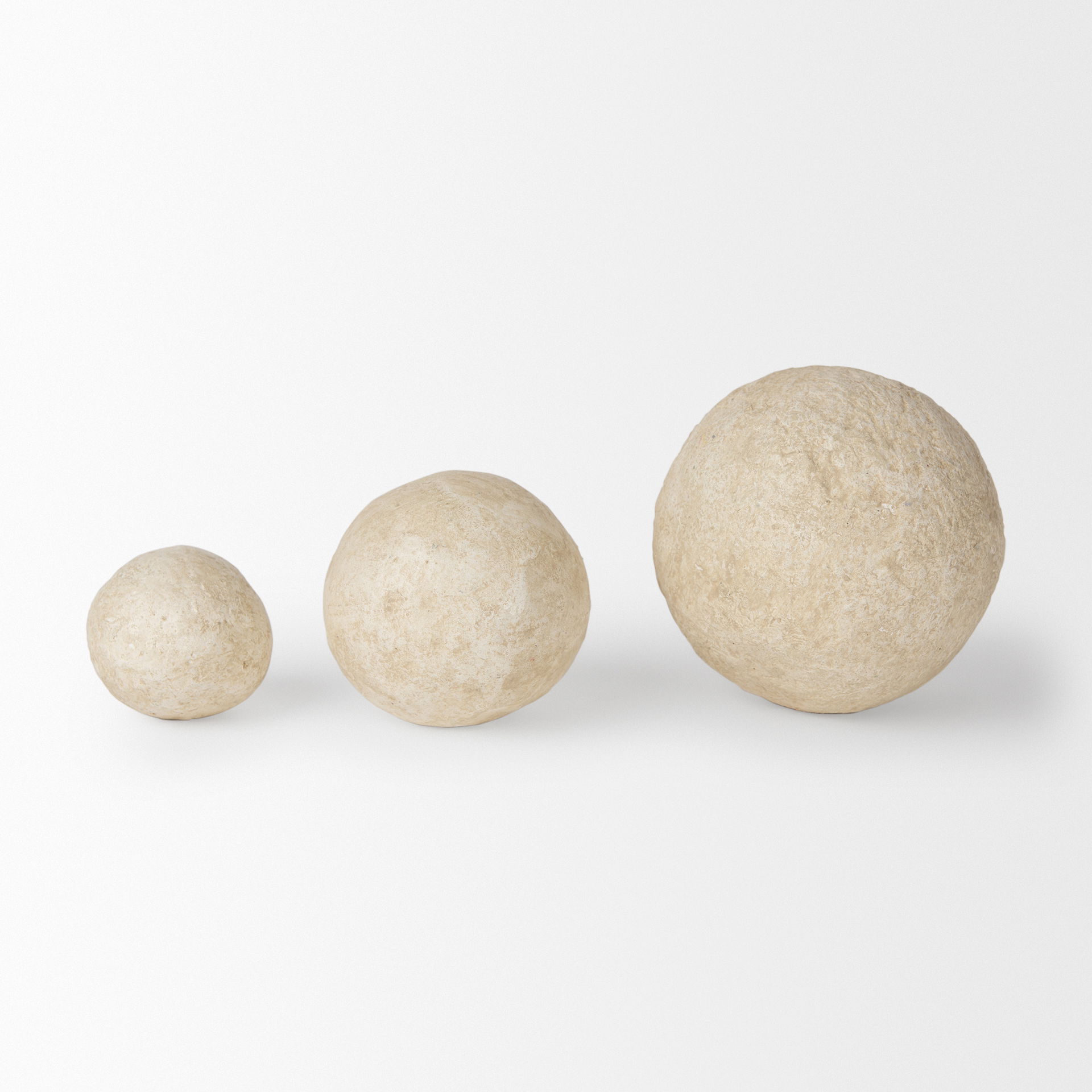Sunita Set of 3 Beige Paper Mache Orbs, Decorative Object by Mercana, 6" length x 6" width x 6" height View 6