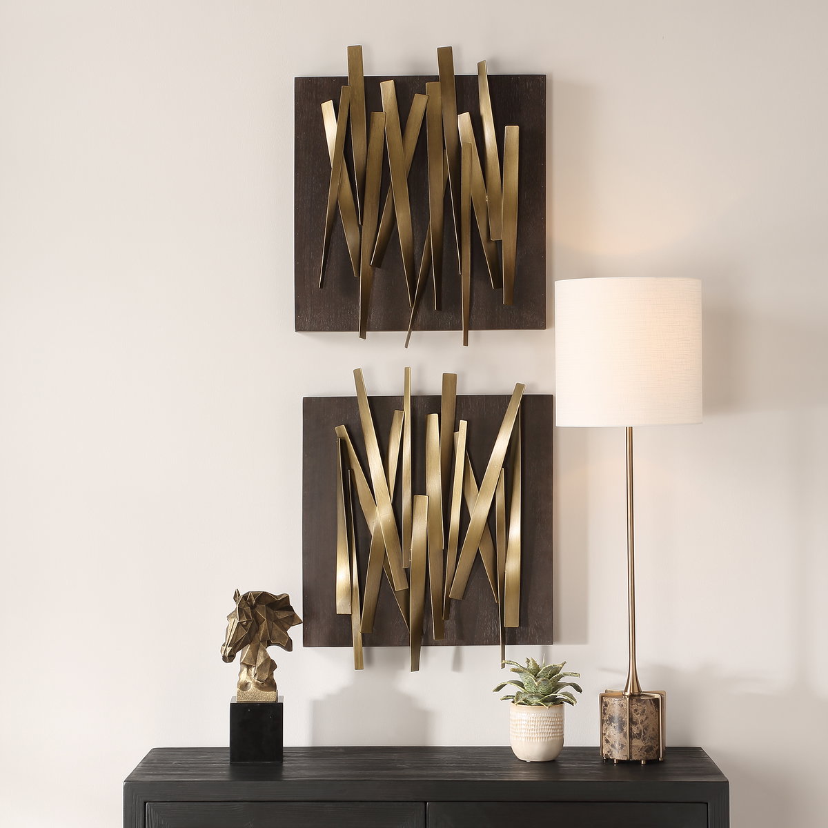 Crosshatch Metal Wall Decor Set/2, Art by Uttermost, 19.75" width x 24" height x 3.75" depth View 2