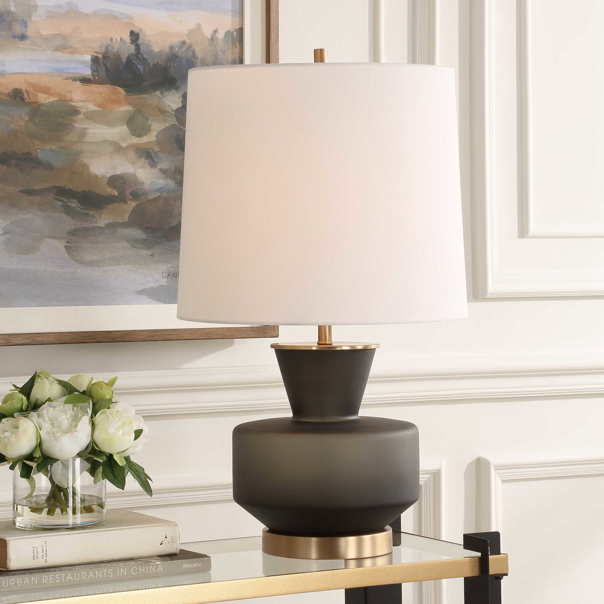 Trentino Black Table Lamp, by Uttermost, 16" width x 28" height x 16" depth View 2