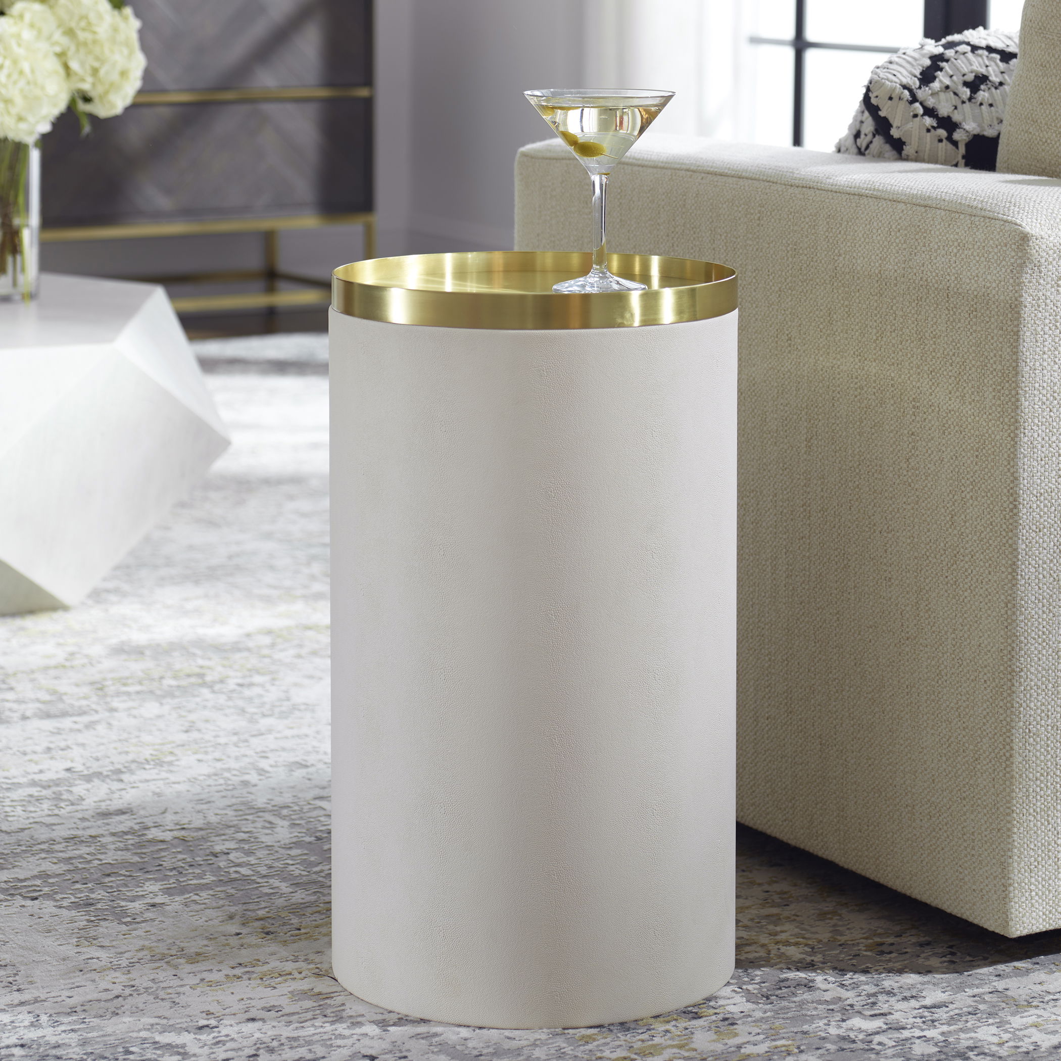 Circuit Brass & White Accent Table, Furniture by Uttermost, 13.75" width x 24" height x 13.75" depth View 2