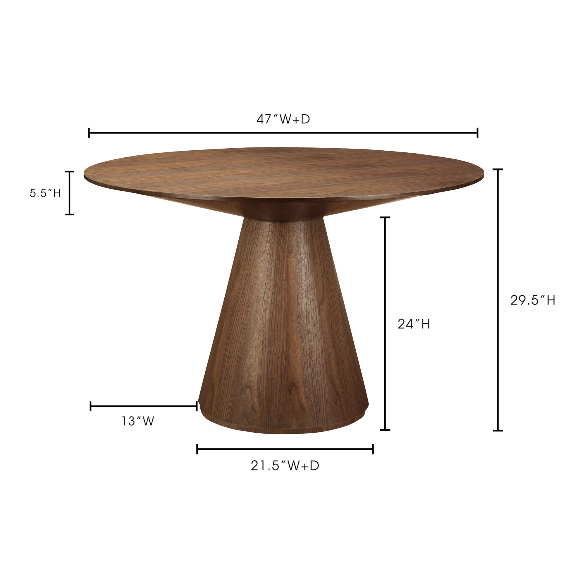 Otago 47in Round Dining Table Walnut, by Moe's Home, 47" width x 29.5" height x 47" depth View 8