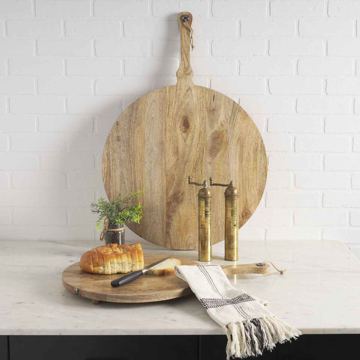 Karana Natural Solid Wood Round Serving Boards, Decorative Tray by Mercana, 32.5" length x 22.5" width x 1.5" height View 2
