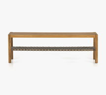 Online Designer Kitchen Bardill Woven Leather Bench, Natural Rosa Morada & Smoke Gray