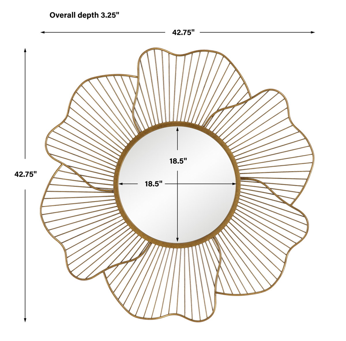 Blossom Gold Floral Mirror, by Uttermost, 42.75" width x 42.75" height x 3.25" depth View 3