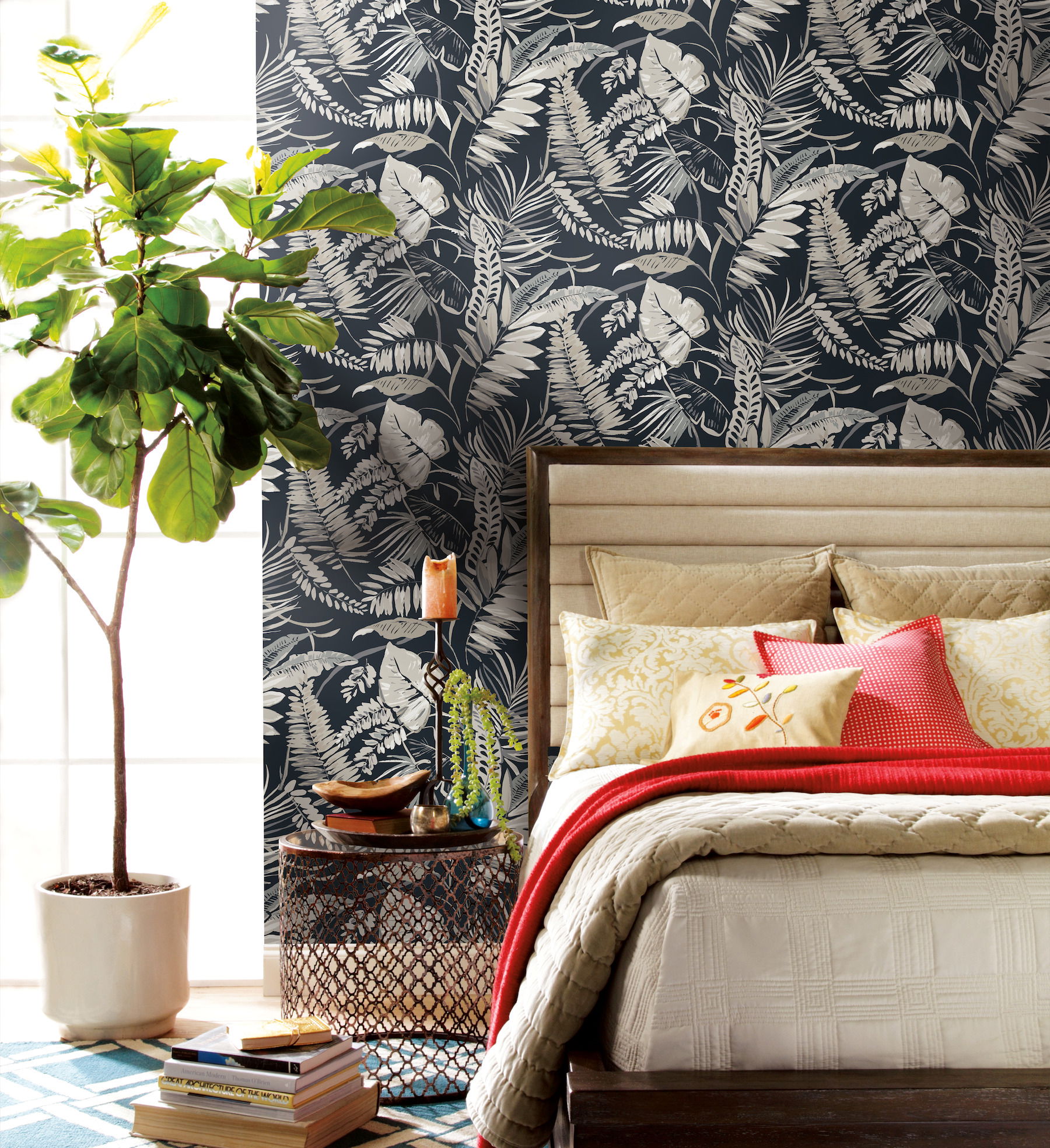 Tropical Toss Black Wallpaper, by York Wall, 27' length x 2'3" width x 0.02" depth View 3