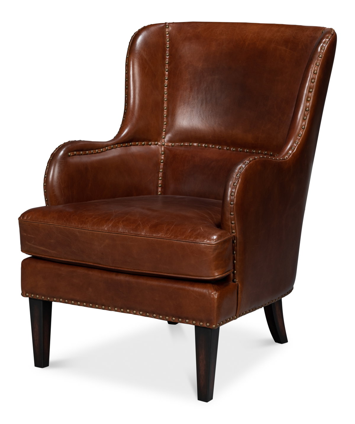 Whitney Distilled Leather Chair Brown, by Sarreid, 2'9" length x 2'2" width x 3'5" height View 1
