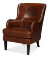 Whitney Distilled Leather Chair Brown, by Sarreid, 2'9" length x 2'2" width x 3'5" height thumbnail 1