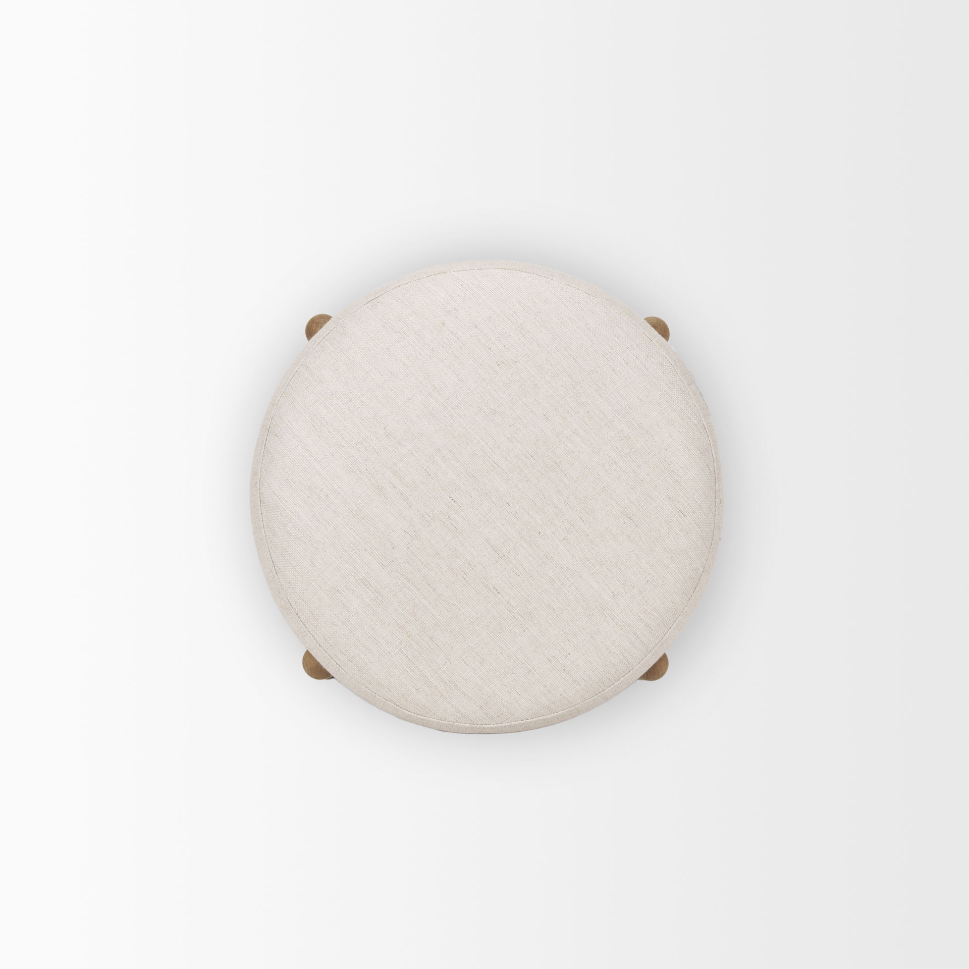 Gwynn Beige Fabric with Light Brown Wood Pouf large image 