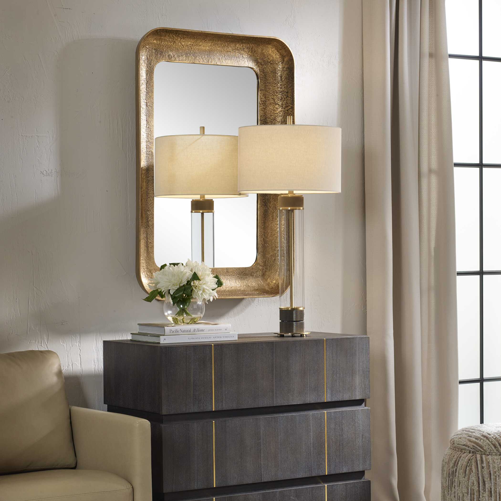 Alvaro Antique Brass Mirror, by Uttermost, 29.5" width x 42.5" height x 4.75" depth View 4