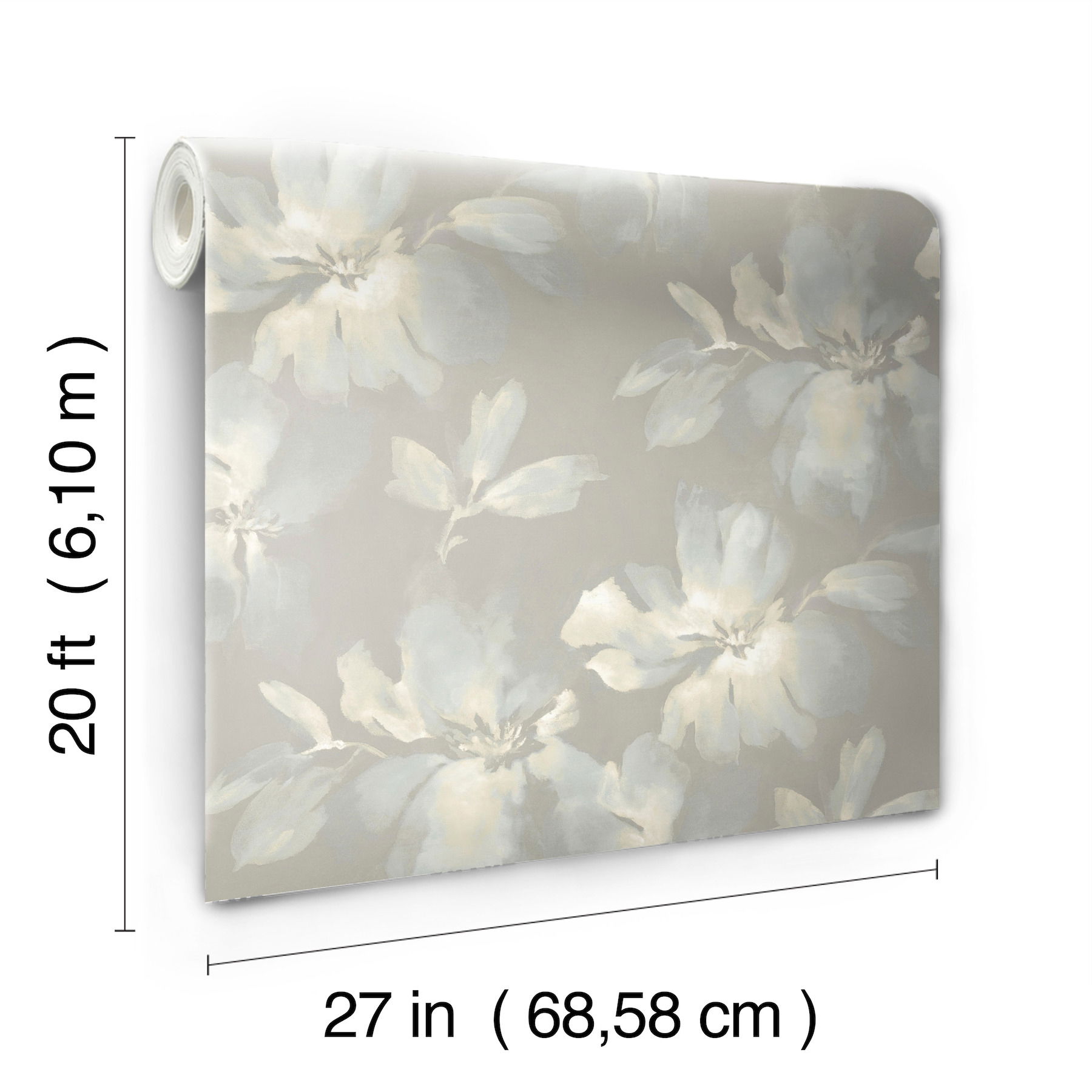 Midnight Blooms Light Blue & Grey Peel & Stick Wallpaper large image 