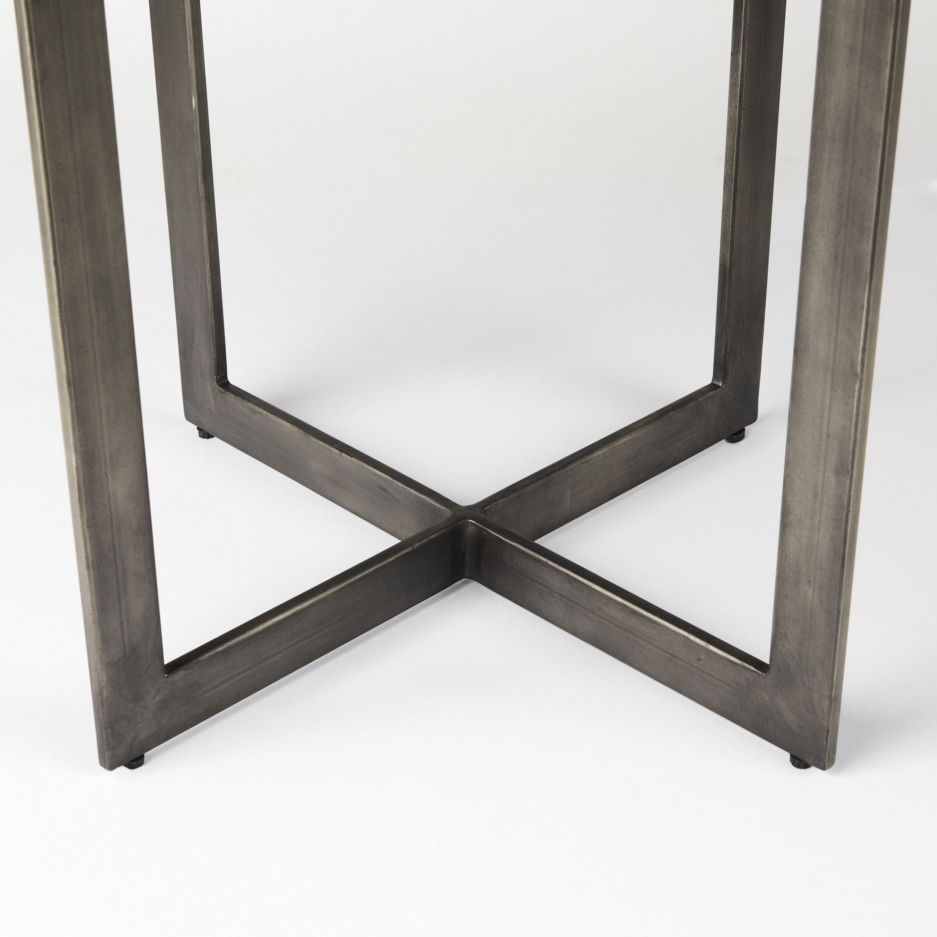 Faye I 48L x 48W x 30H Medium Brown Wood with Antique Nickel Metal Base Round Dining Table large image 