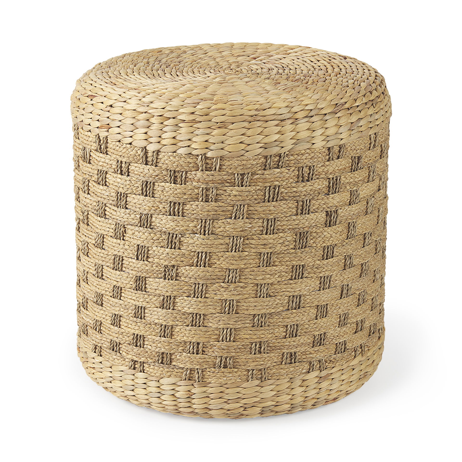 Michelle  Light Brown Woven Seagrass Round Pouf, Ottoman by Mercana, 17.72" length x 17.72" width x 17.72" height View 1