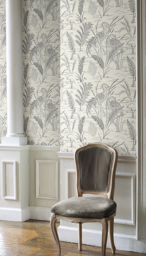 Fernwater Cranes Black & Grey Wallpaper