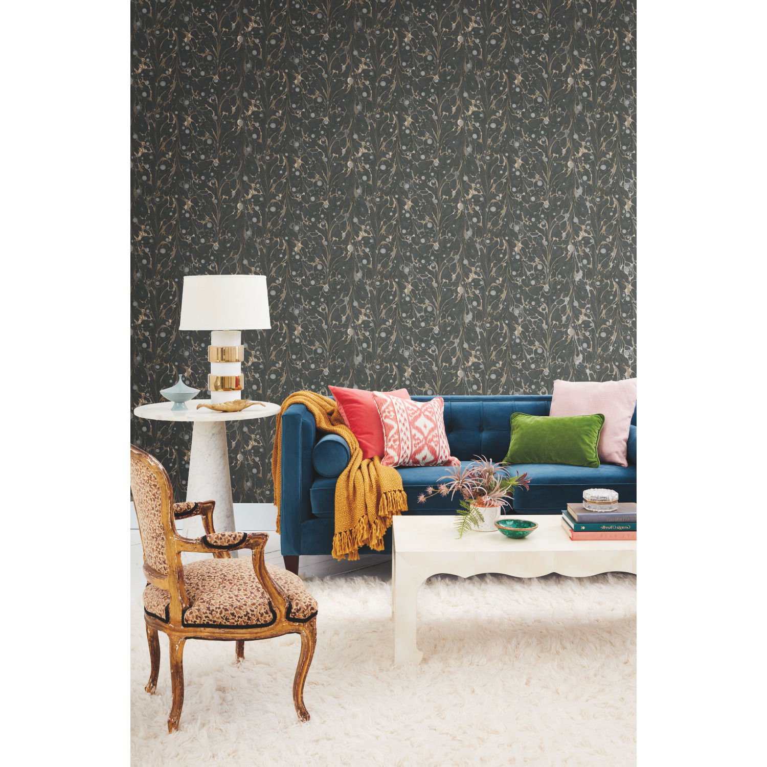 Marbled Endpaper Black & Gold Wallpaper large image 