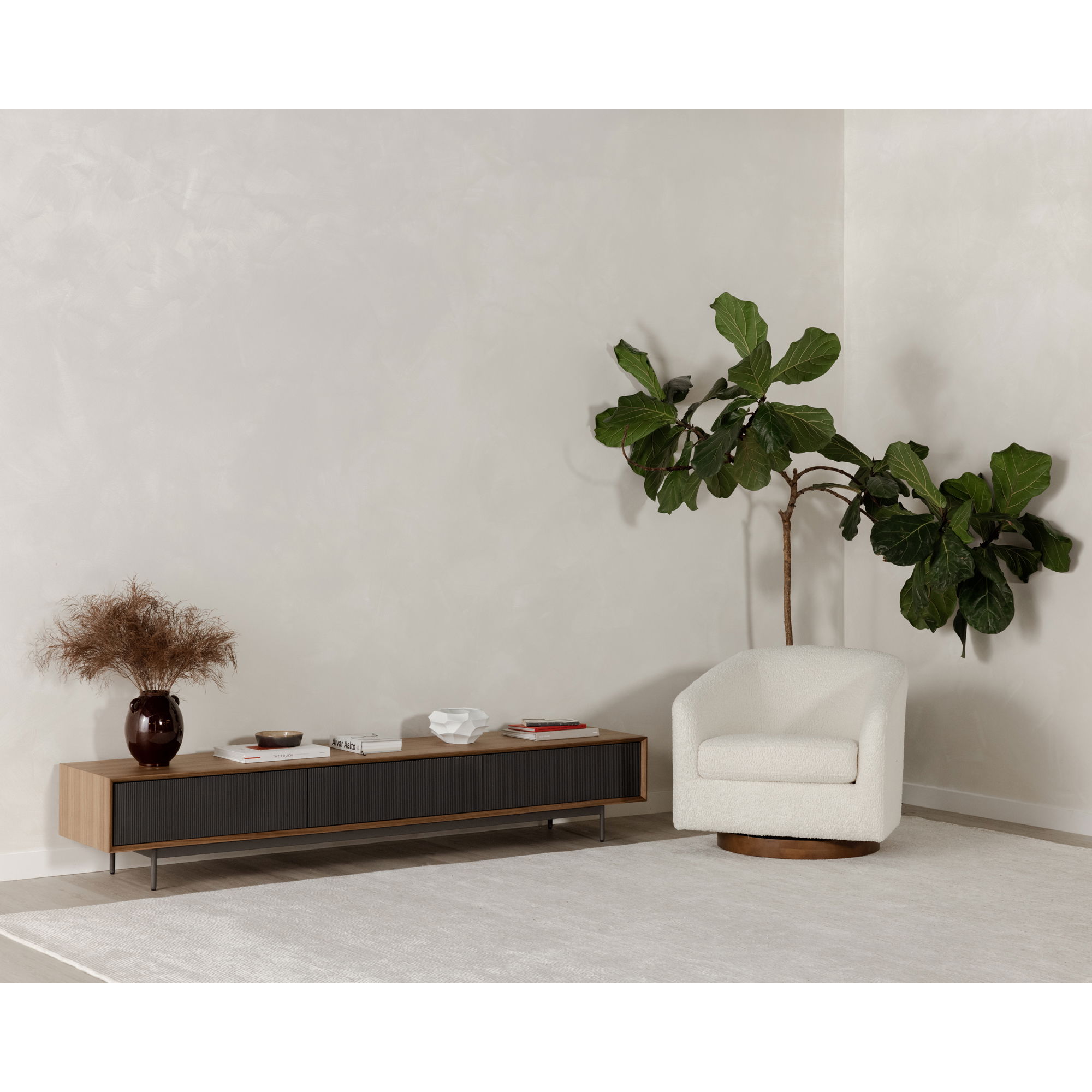 Oscy Swivel Chair Faux Shearling White, Accent Chair by Moe's Home, 31" width x 28" height x 31" depth View 11