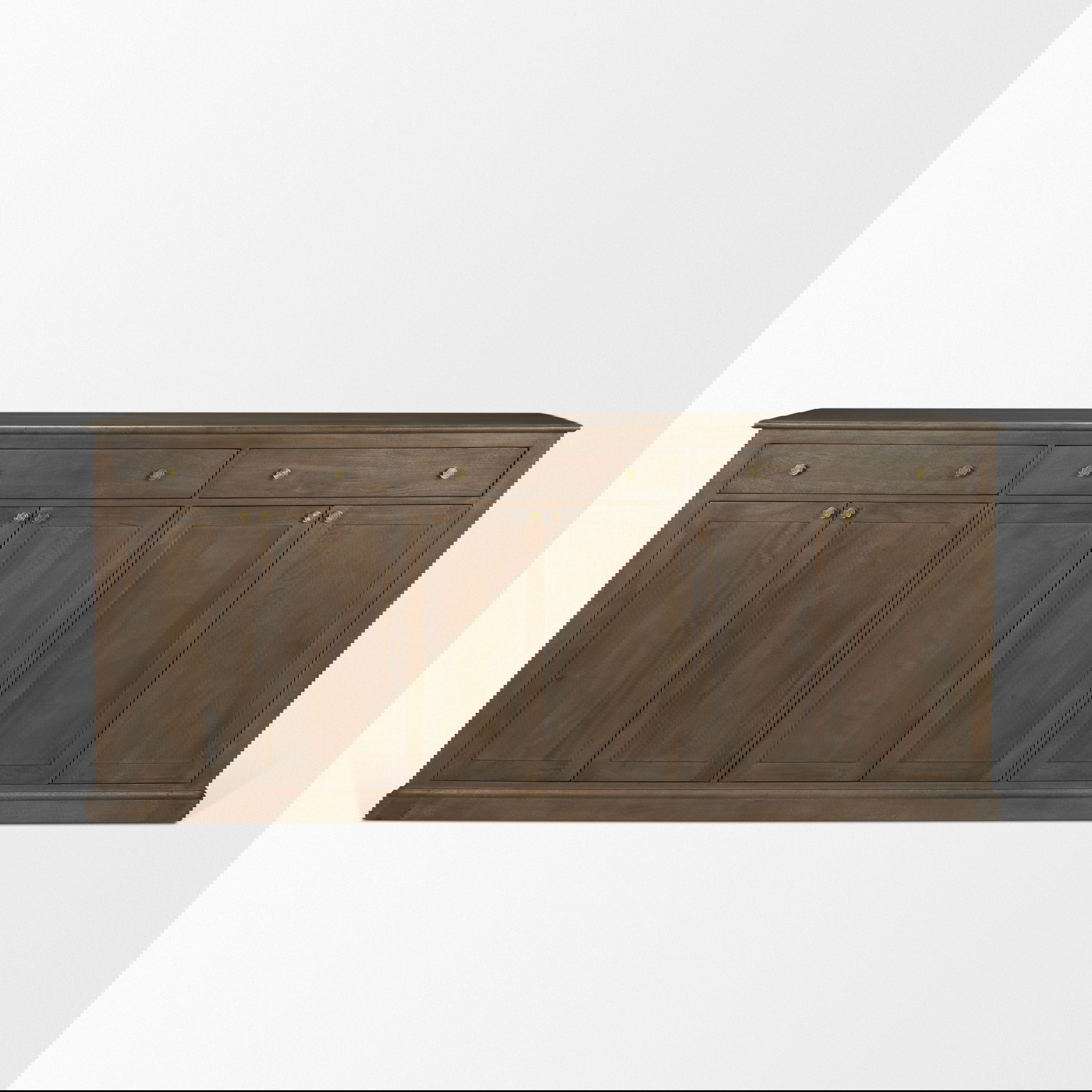 Baron Dark Brown Solid Wood with Antiqued Aged Brass Knobs 3-Drawer 6-Door Sideboard, Sideboards & Buffet by Mercana, 81.75" length x 19" width x 36" height View 4