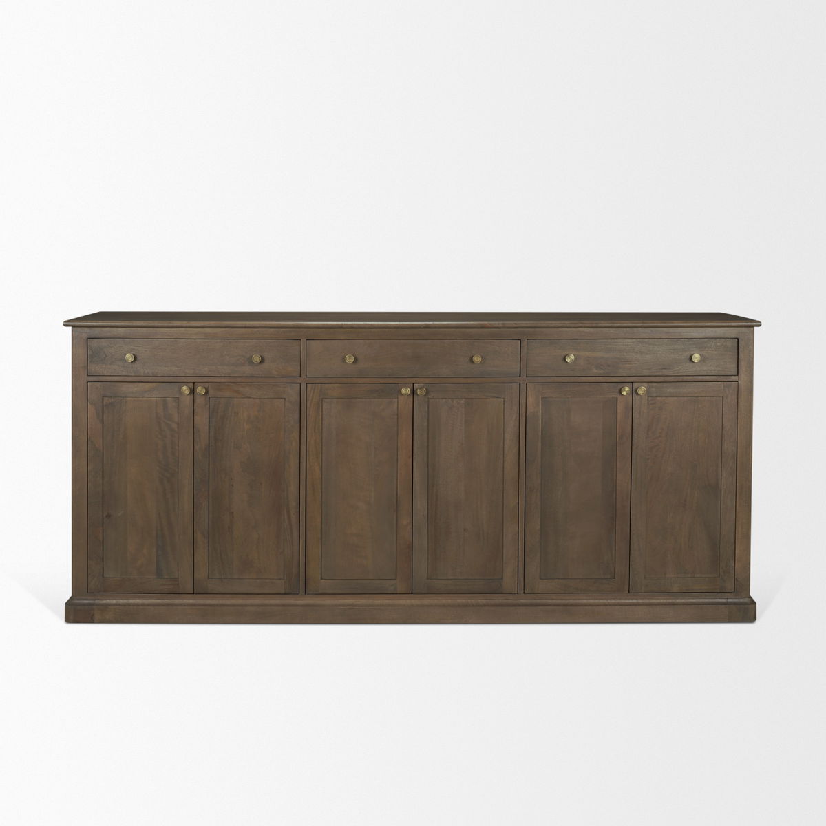 Baron Dark Brown Solid Wood with Antiqued Aged Brass Knobs 3-Drawer 6-Door Sideboard, Sideboards & Buffet by Mercana, 81.75" length x 19" width x 36" height View 4