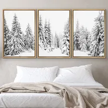 Online Designer Hallway/Entry Winter " IDEA4WALL Framed Wall Art Print Set Winter Wonderland Snowy Pine Tree Forest Nature Wilderness Photography Modern Decorative Relax/Calm Boho For Living Room, Bedroom, Office " 3 - Pieces