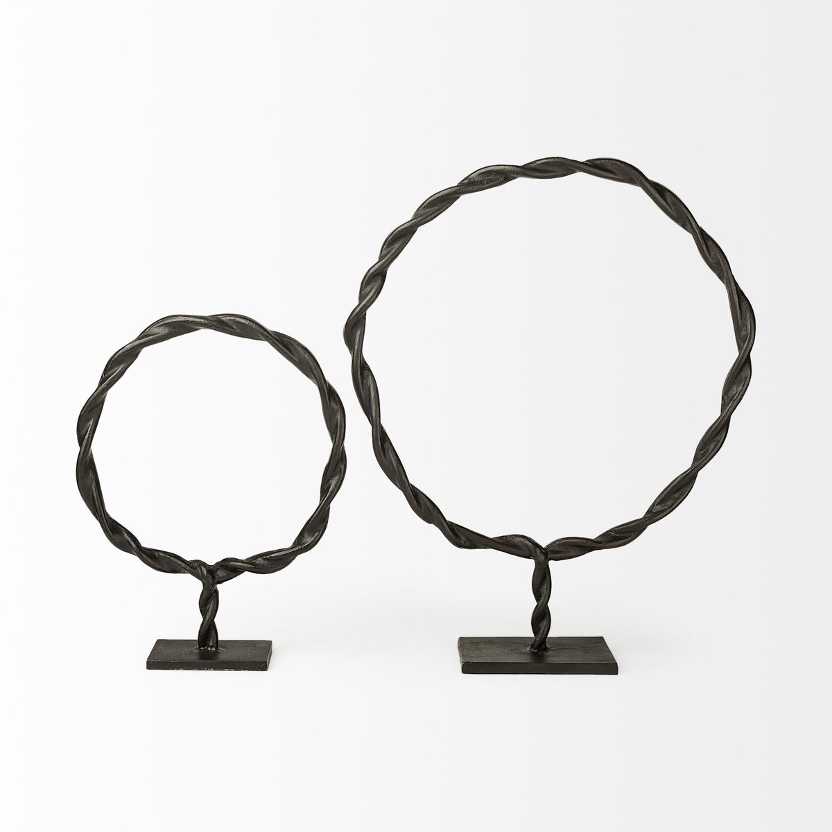 Rizwan (Large) Black Aluminum Braided Circular Object, Decorative Object by Mercana, 18.5" length x 3.3" width x 23" height View 5
