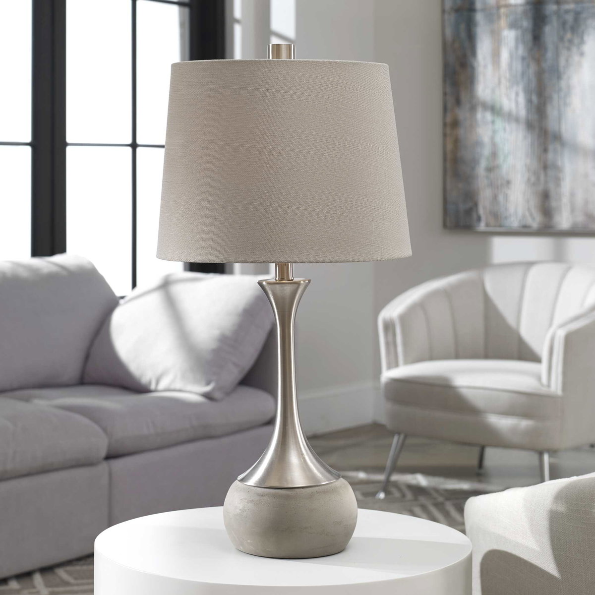 Niah Brushed Nickel Lamp, by Uttermost, 14" width x 27.75" height x 14" depth View 2