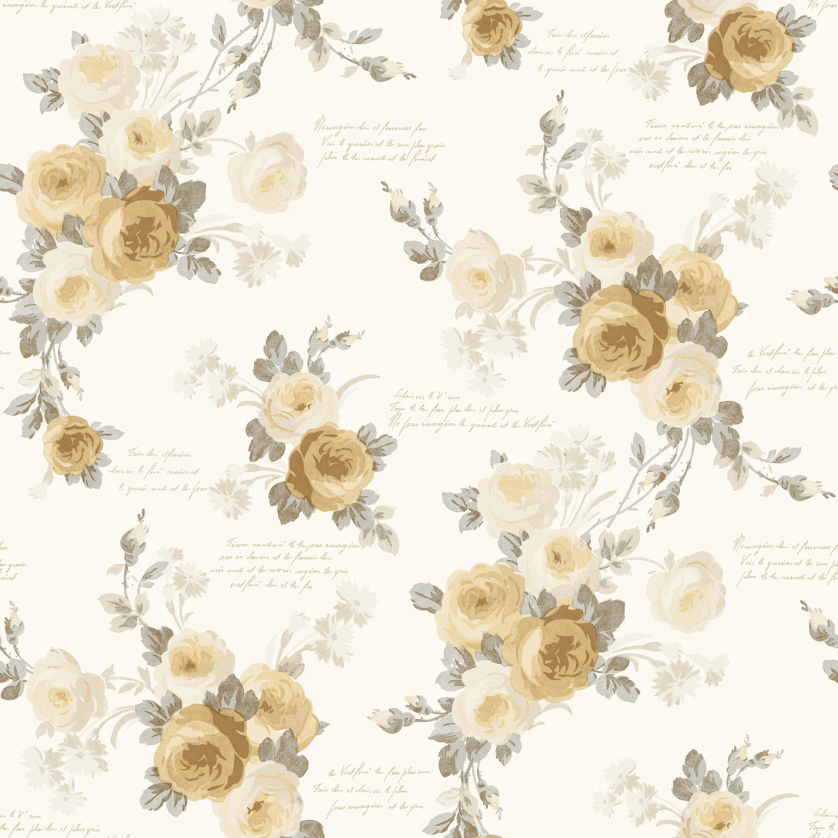 Heirloom Rose Yellow Wallpaper, by York Wall, 33' length x 1'8.5" width x 0.02" depth