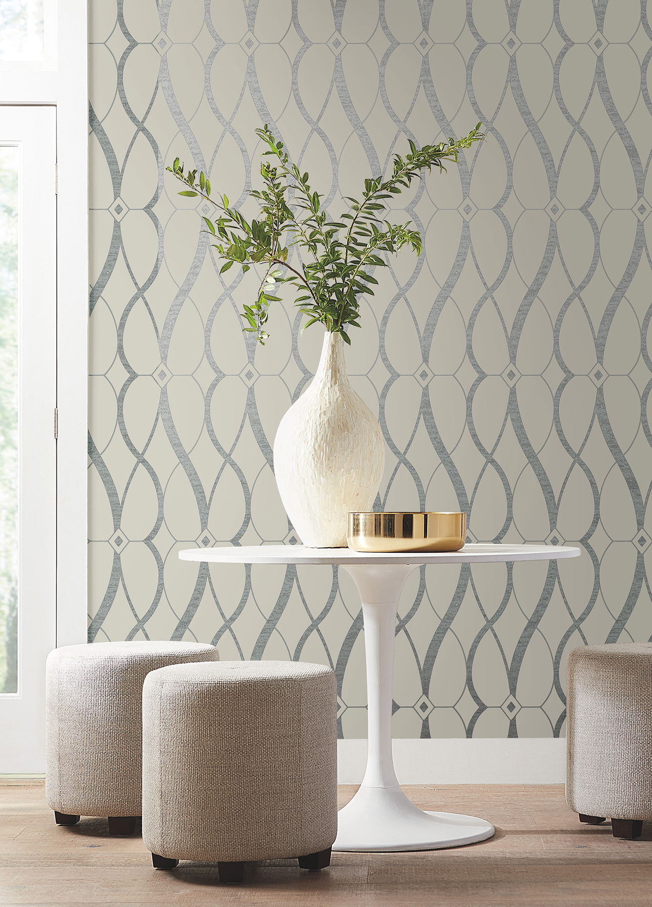 Graceful Geo Beige & Silver Wallpaper large image 
