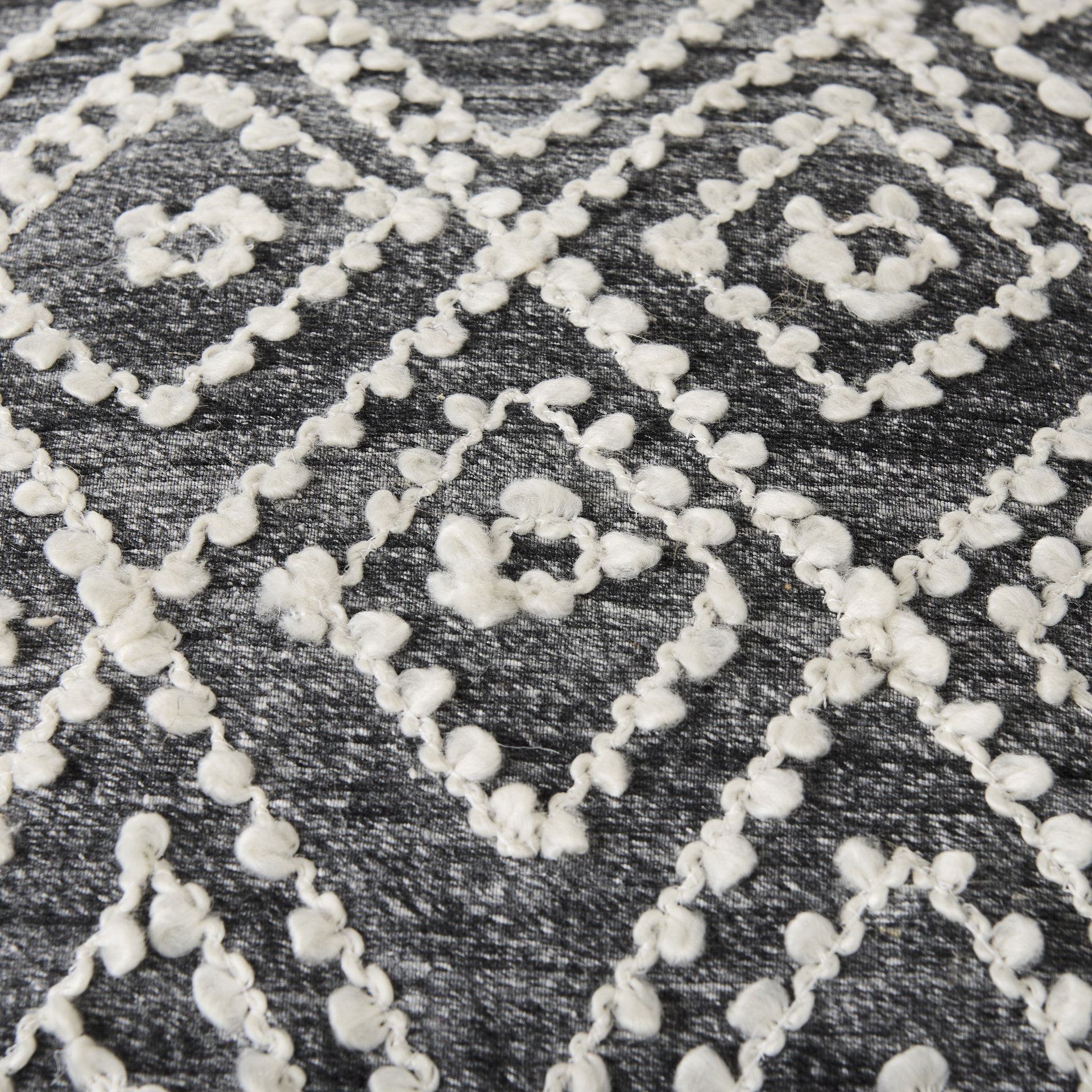 Farida   Dark Gray Wool and Polyester Patterned Pouf large image 