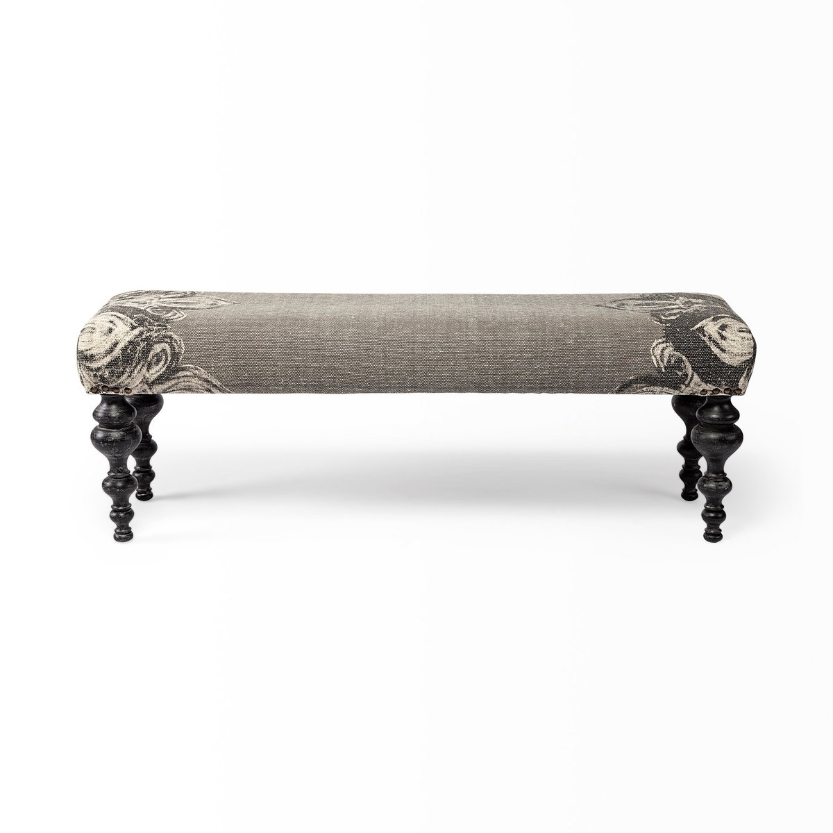 Alhambra 55L x 14W Upholstered Gray Seat with Black Wood Legs Accent Bench, Benche by Mercana, 55" length x 14" width x 18" height View 5