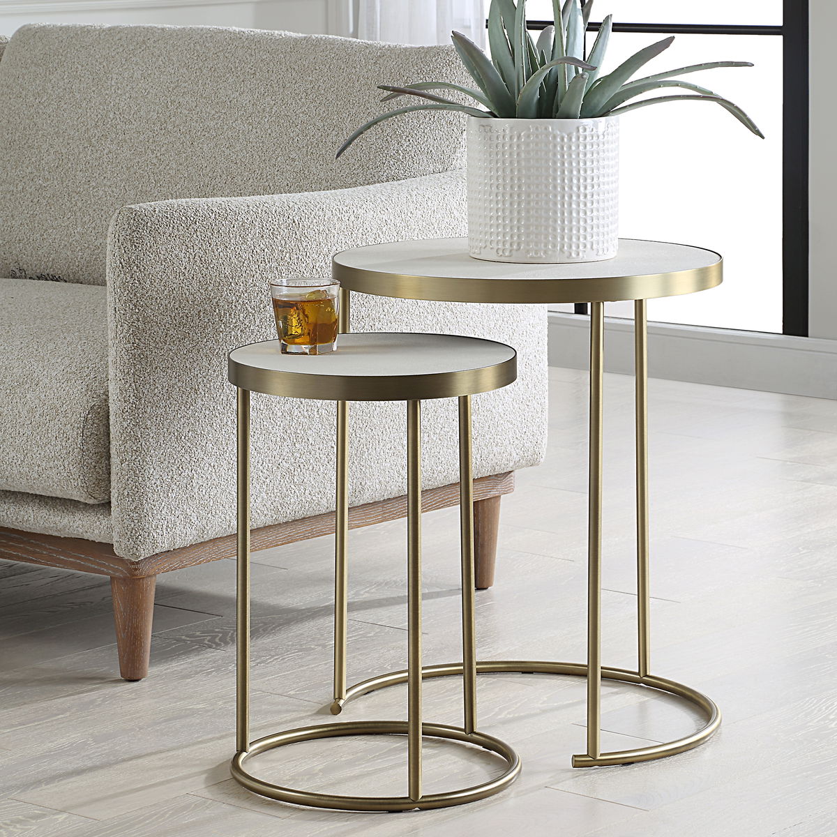 Aragon White Nesting Tables Set/2, Side & End Table by Uttermost, 19.5" width x 24" height x 19.5" depth View 2