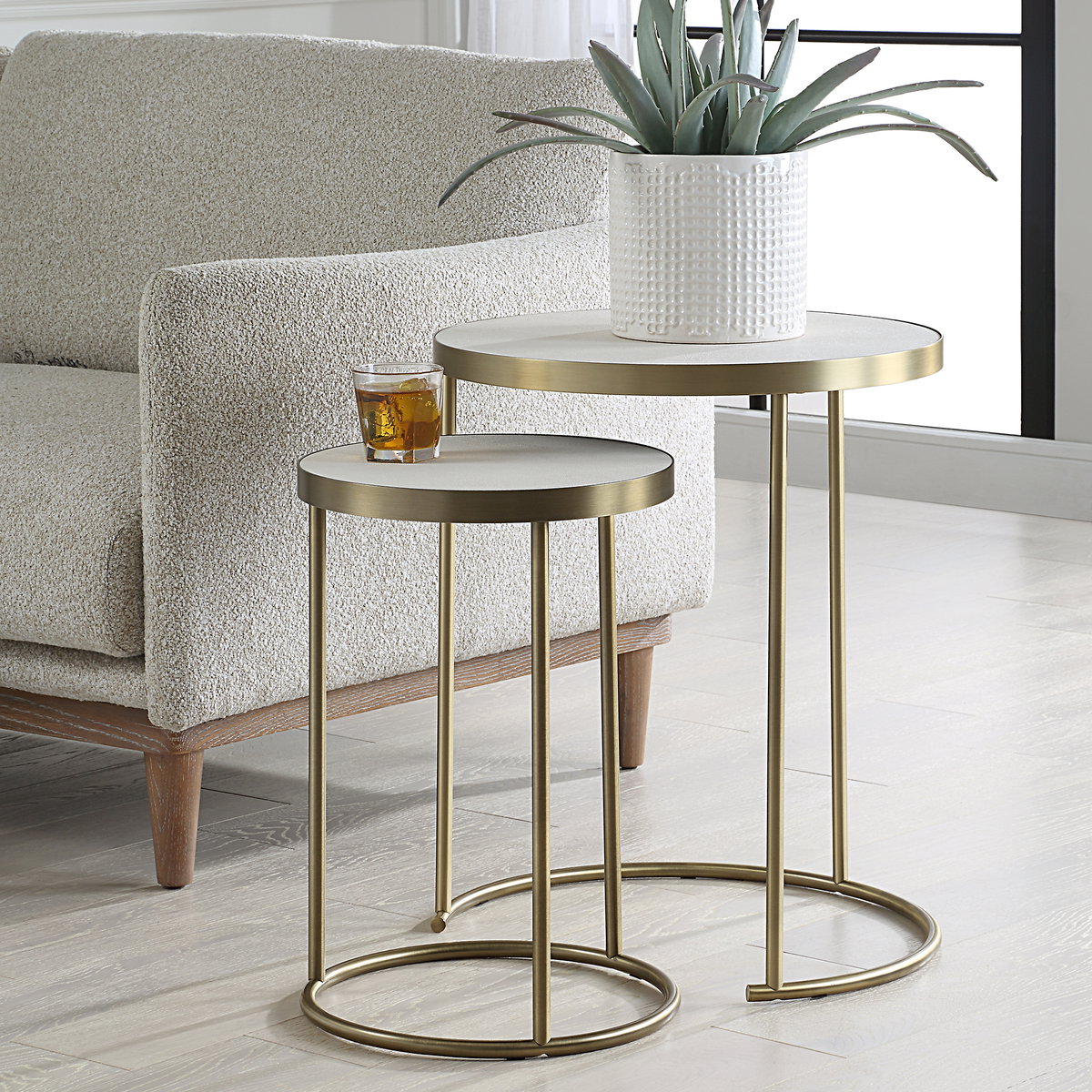Aragon White Nesting Tables Set/2, Side & End Table by Uttermost, 19.5" width x 24" height x 19.5" depth View 2