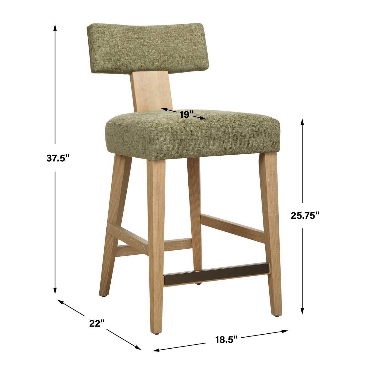 Elysian Moss Counter Stool, Furniture by Uttermost, 18.5" width x 37.5" height x 22" depth View 3