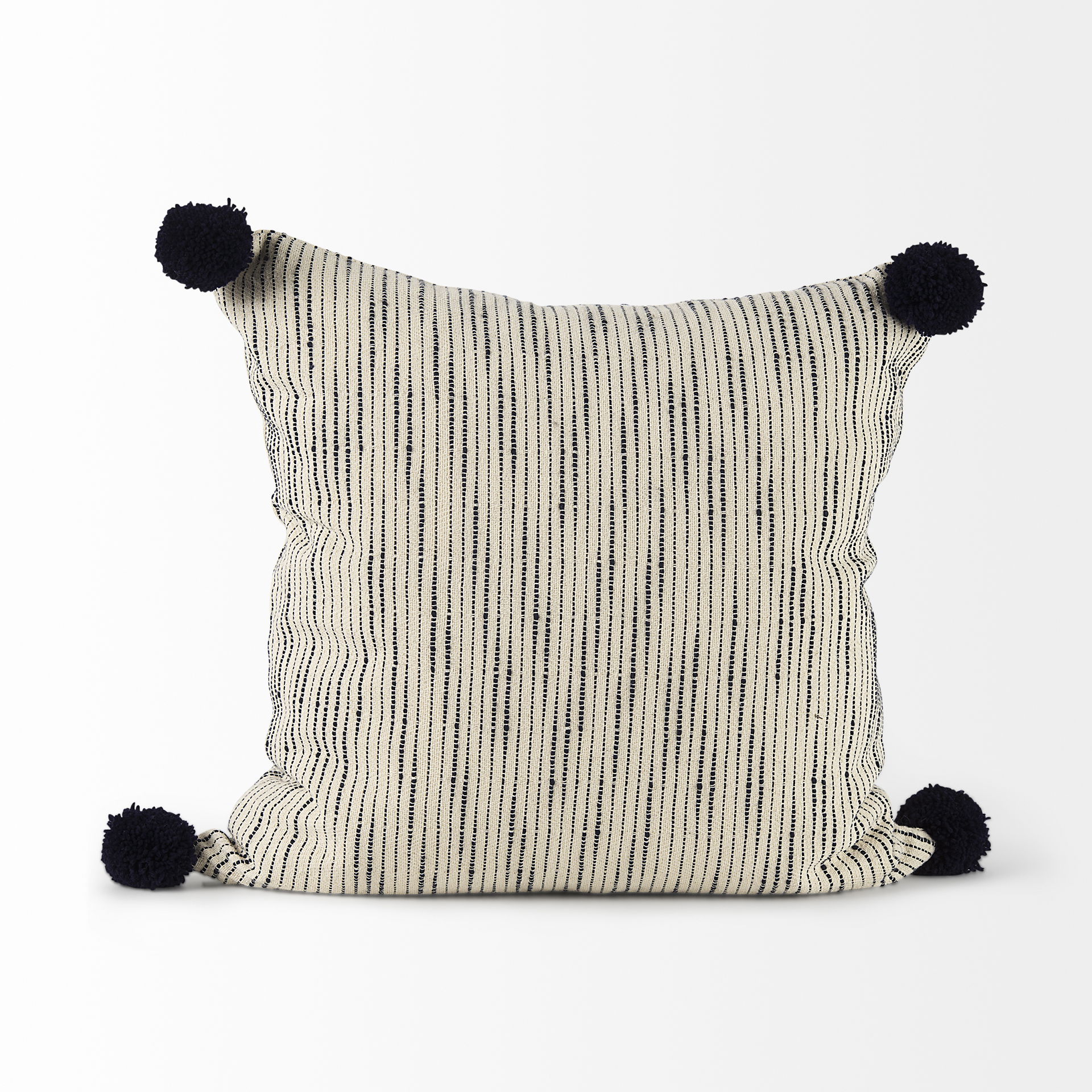 Krystal 18 x 18 Cream/Black Pom Pom Decorative Pillow Cover, by Mercana, 18" length x 18" width x 0.2" height View 4