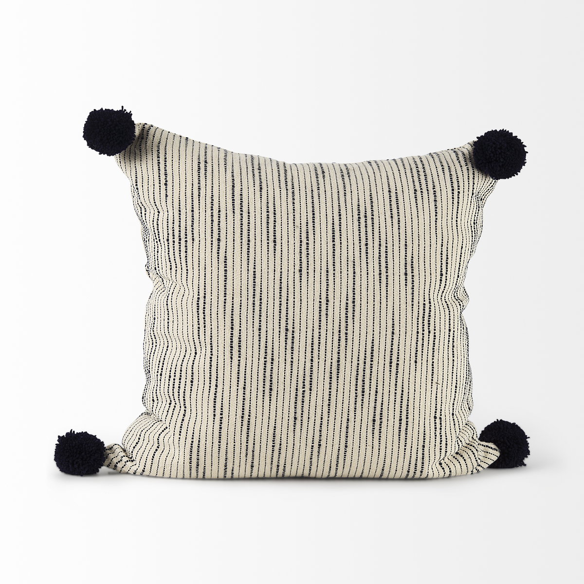 Krystal 18 x 18 Cream/Black Pom Pom Pillow Cover, Decorative Pillow by Mercana, 18" length x 18" width x 0.2" height View 4