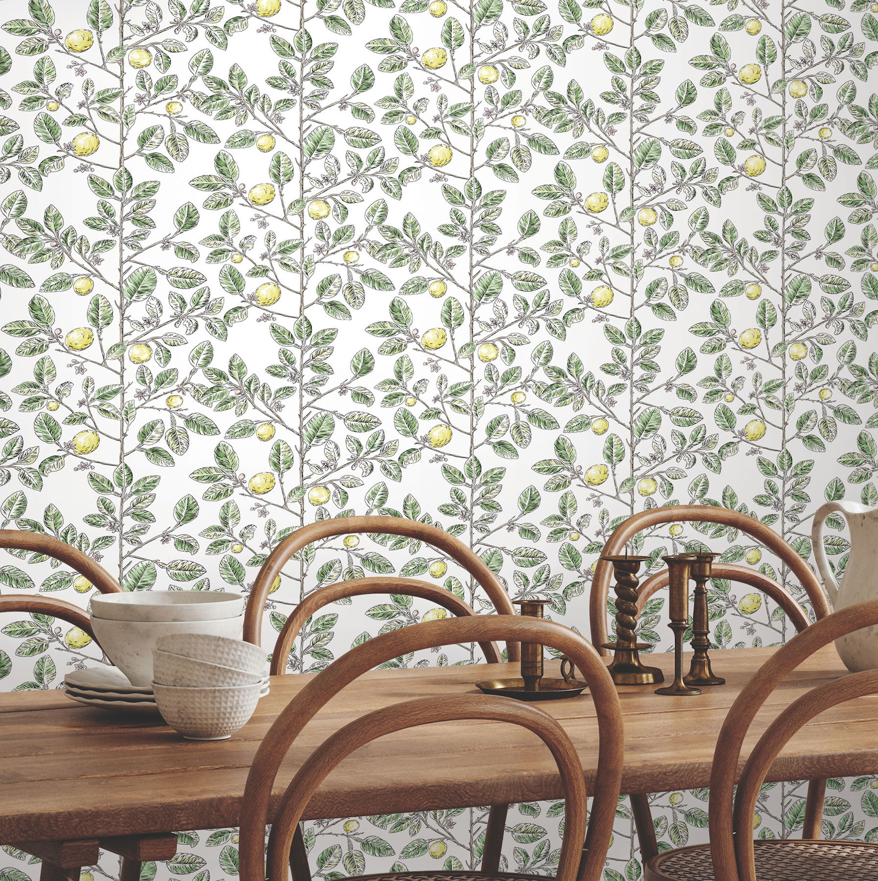 Limoncello Toile Green Wallpaper large image 