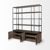 Braxton I Light Brown Wood and Iron Three Shelf Shelving Unit 81.5L x 18.5W x 90, Shelving & Bookcase by Mercana, 81.5" length x 18.5" width x 90" height thumbnail 5