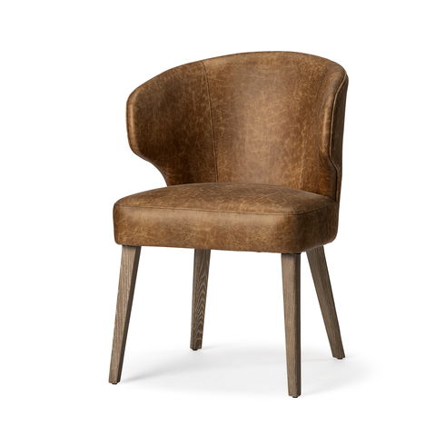 Niles  Brown Faux Leather Seat with Brown Wooden Legs Wingback Dining Chair