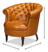 Bastian Armchair, Tan Brown Leather, Seating by Sarreid, 33" length x 33" width x 31" height thumbnail 13